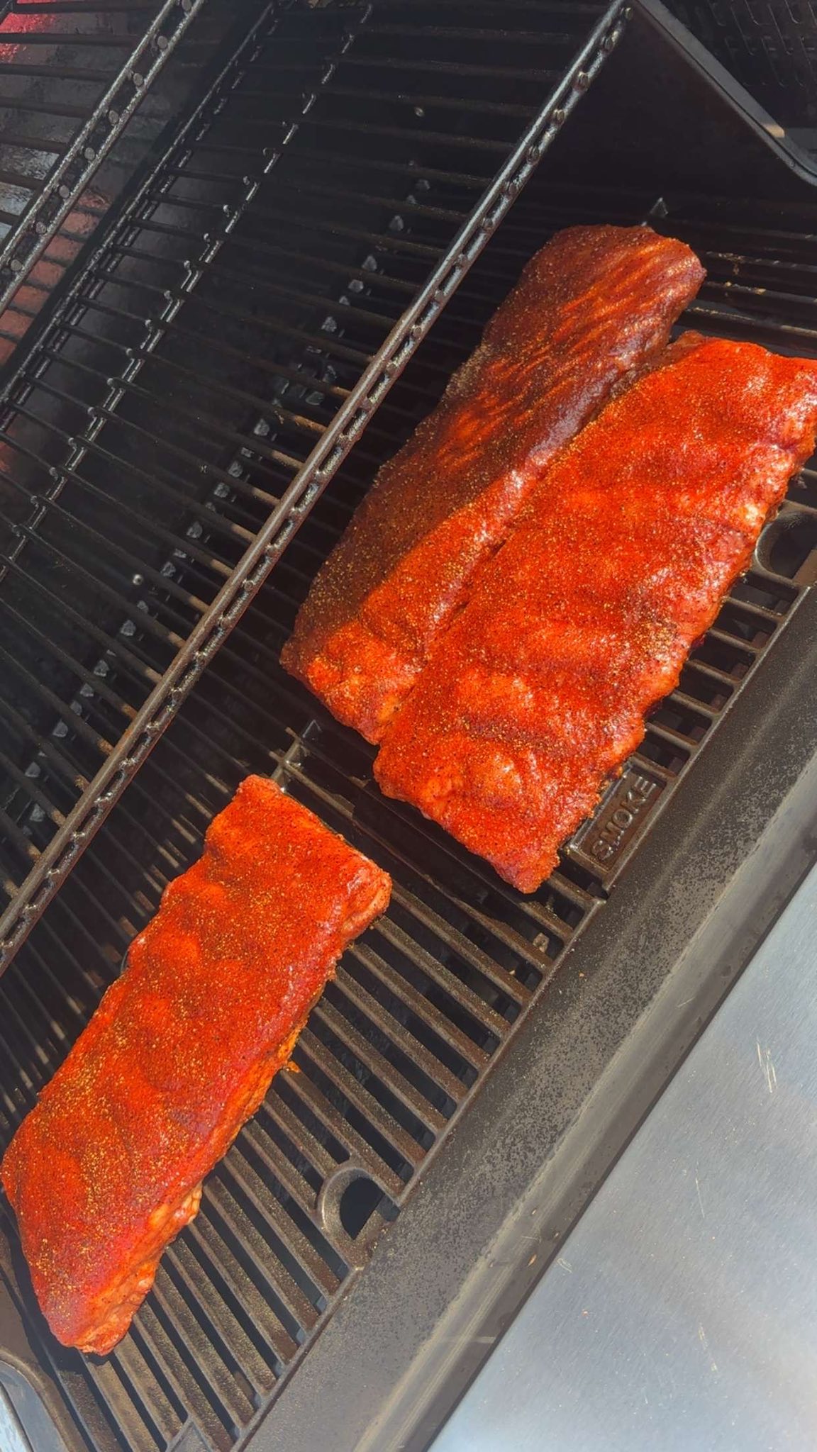 Seasoned ribs on the Masterbuilt Gravity Series smoker